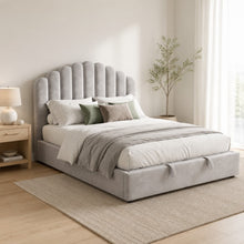 Gray Scalloped Upholstered Bed – King
