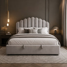 Gray Scalloped Upholstered Bed – King