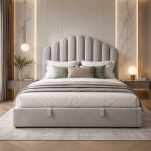 Gray Scalloped Upholstered Bed – King