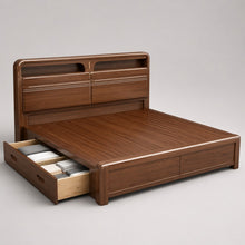 Solid Wood Storage Bed – Modern Walnut