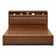Solid Wood Storage Bed – Modern Walnut