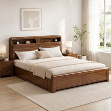 Solid Wood Storage Bed – Modern Walnut