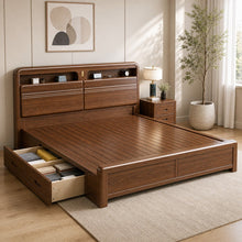 Solid Wood Storage Bed – Modern Walnut