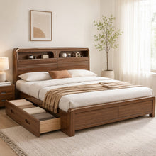 Solid Wood Storage Bed – Modern Walnut