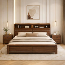 Solid Wood Storage Bed – Modern Walnut