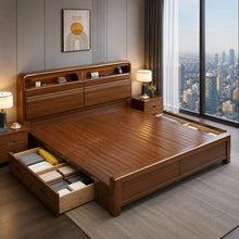 Solid Wood Storage Bed – Modern Walnut