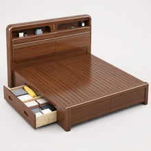 Solid Wood Storage Bed – Modern Walnut