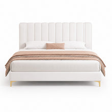 Modern Upholstered Bed – Vertical Channel Headboard, Gold Legs