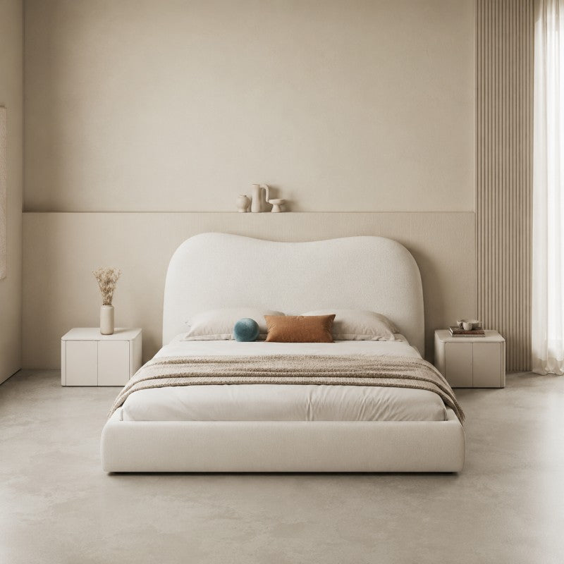 Cream Cloud Upholstered Bed – Curved Headboard