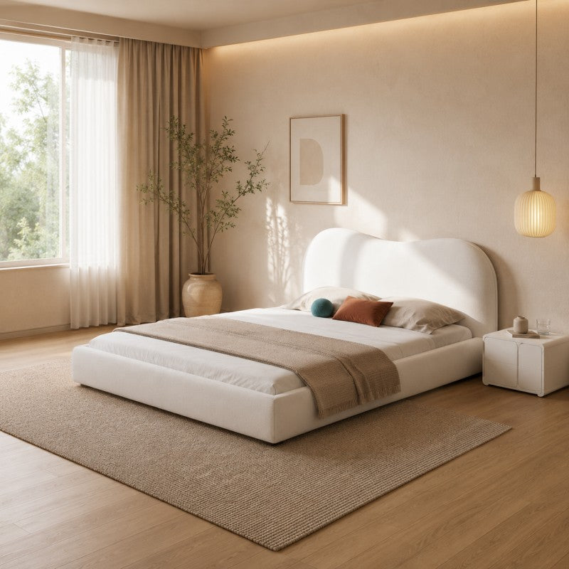 Cream Cloud Upholstered Bed – Curved Headboard