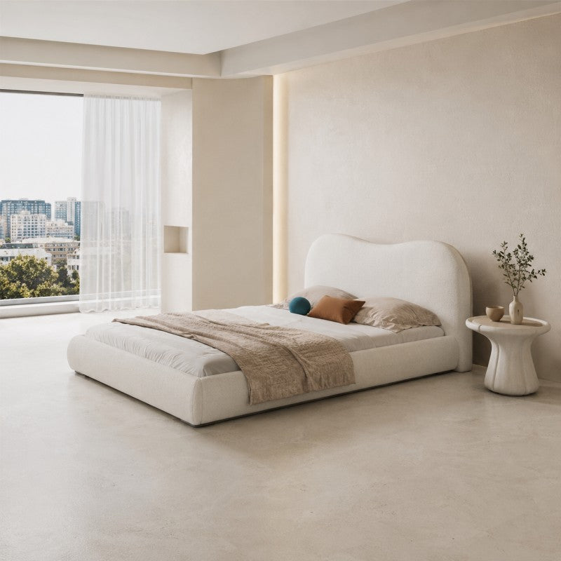 Cream Cloud Upholstered Bed – Curved Headboard