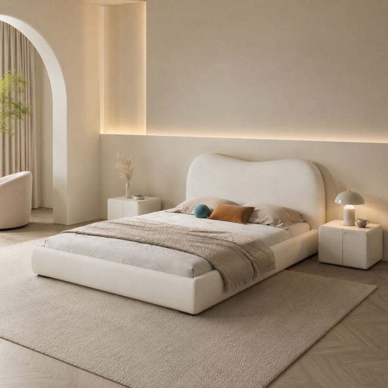 Cream Cloud Upholstered Bed – Curved Headboard