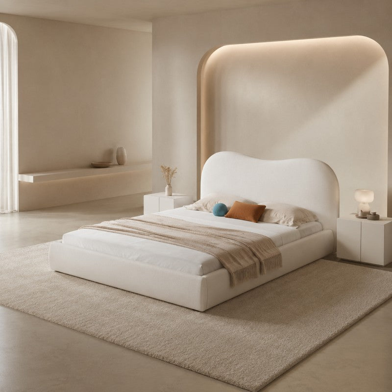 Cream Cloud Upholstered Bed – Curved Headboard