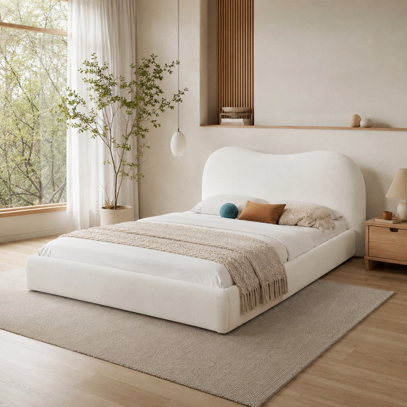 Cream Cloud Upholstered Bed – Curved Headboard
