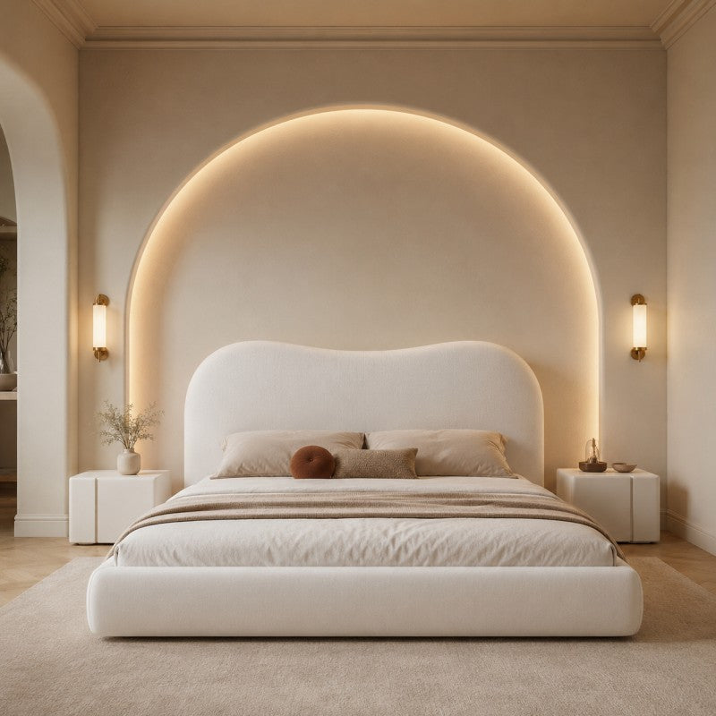Cream Cloud Upholstered Bed – Curved Headboard