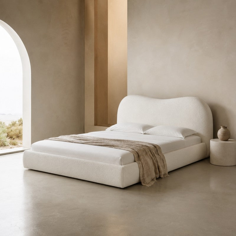 Cream Cloud Upholstered Bed – Curved Headboard