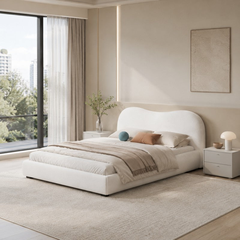 Cream Cloud Upholstered Bed – Curved Headboard