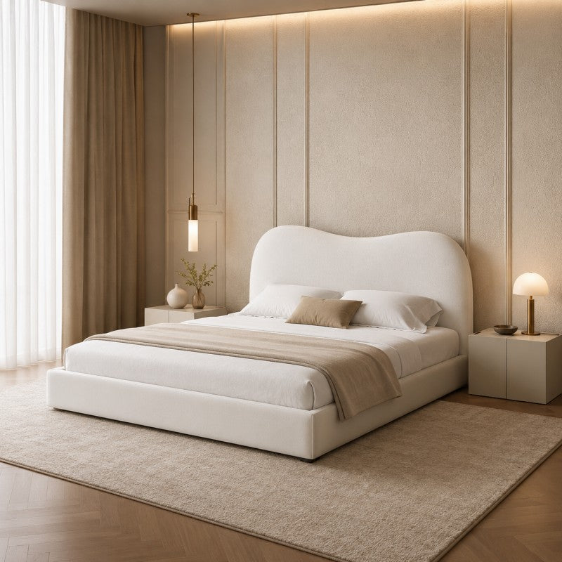 Cream Cloud Upholstered Bed – Curved Headboard