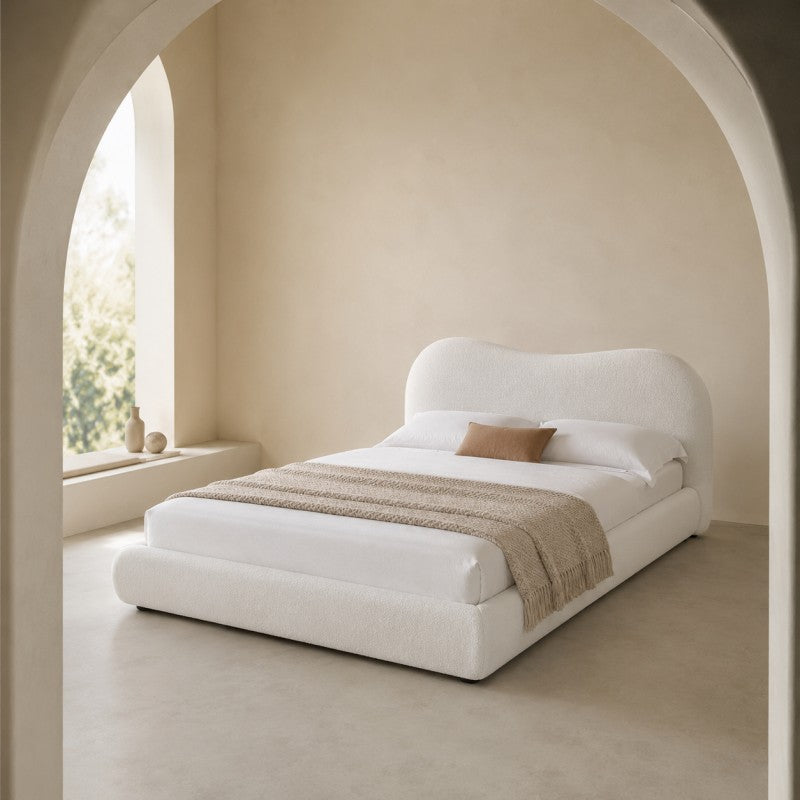Cream Cloud Upholstered Bed – Curved Headboard
