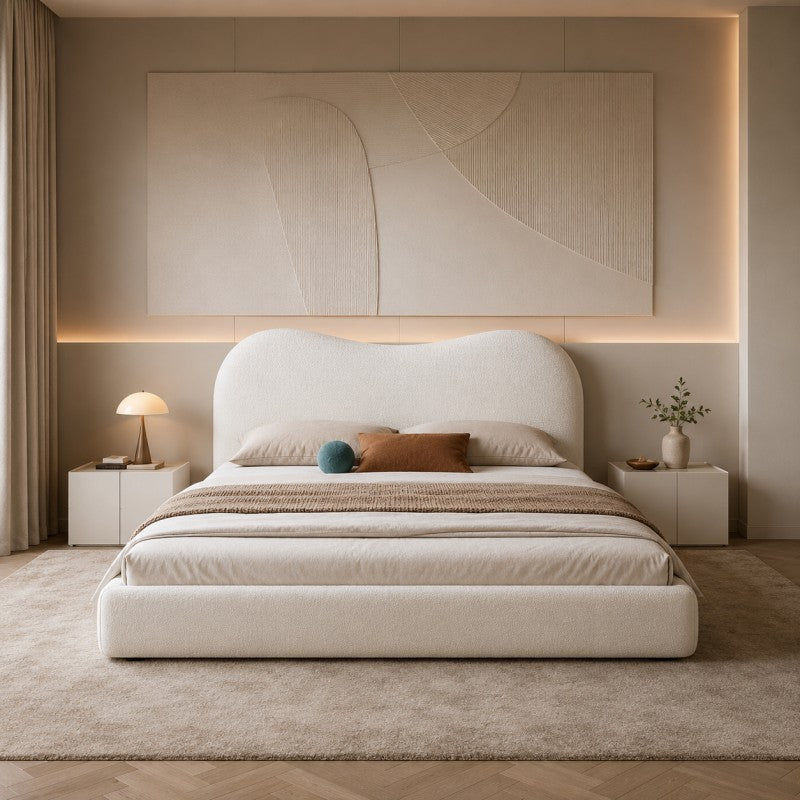 Cream Cloud Upholstered Bed – Curved Headboard