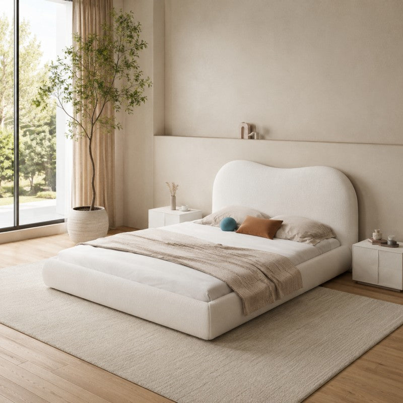 Cream Cloud Upholstered Bed – Curved Headboard