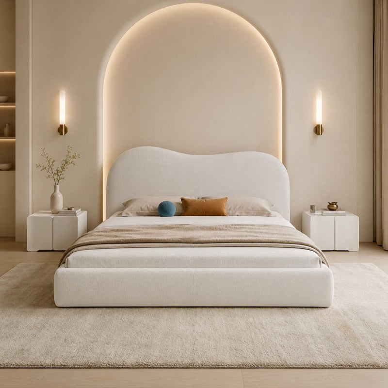 Cream Cloud Upholstered Bed – Curved Headboard