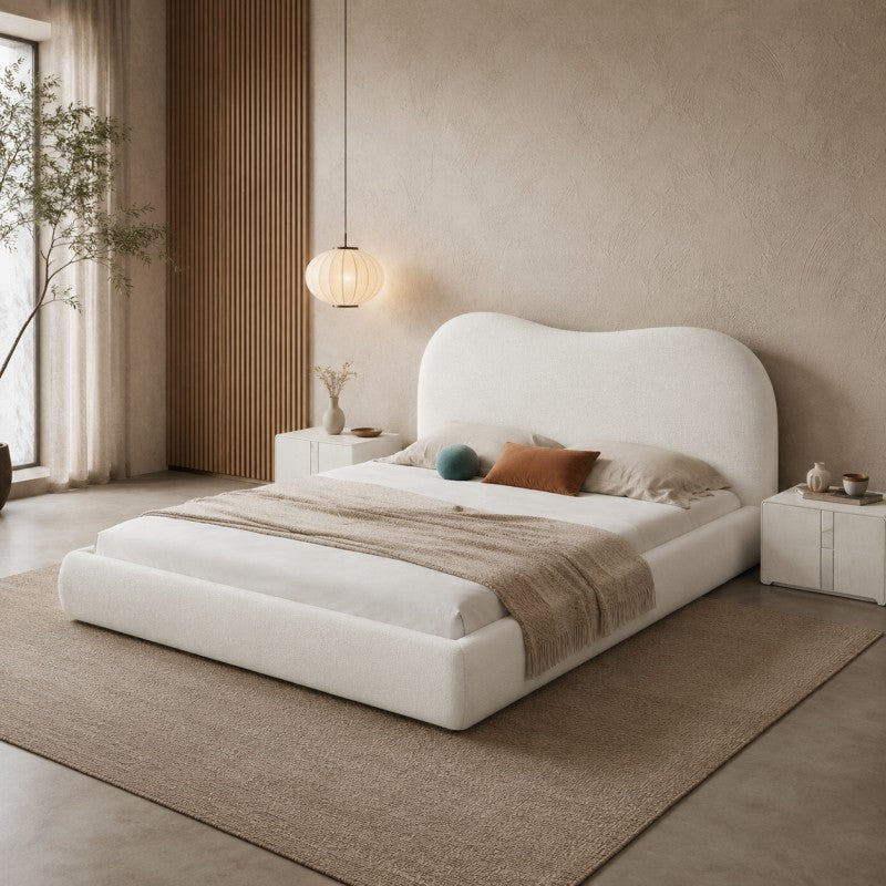 Cream Cloud Upholstered Bed – Curved Headboard