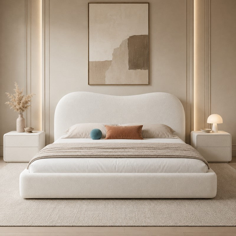 Cream Cloud Upholstered Bed – Curved Headboard
