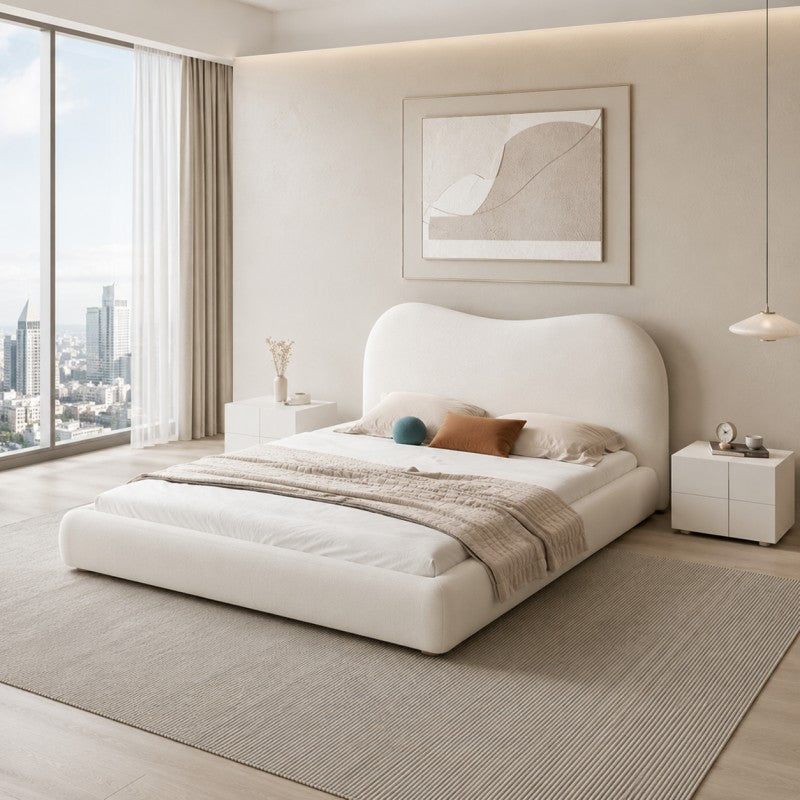 Cream Cloud Upholstered Bed – Curved Headboard