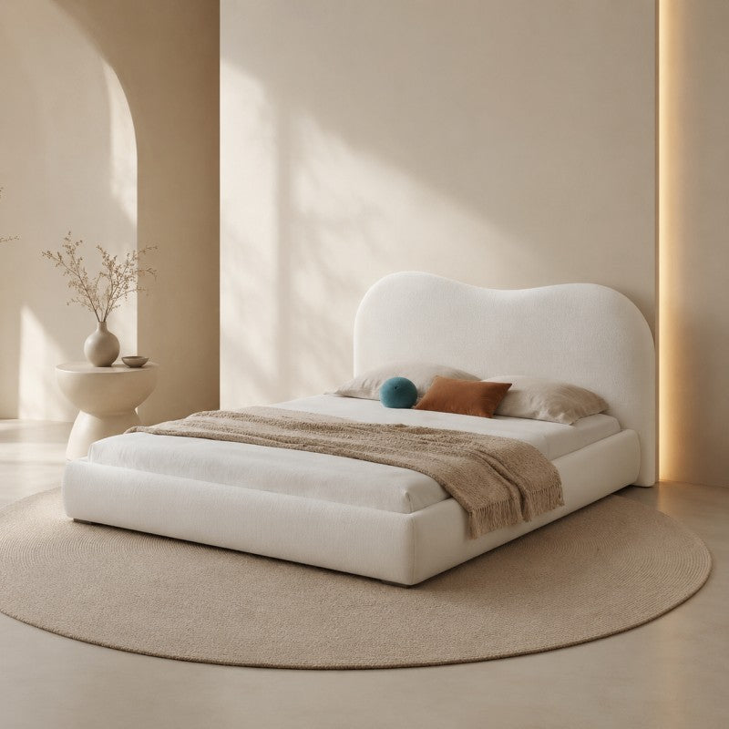 Cream Cloud Upholstered Bed – Curved Headboard