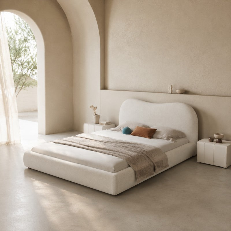 Cream Cloud Upholstered Bed – Curved Headboard