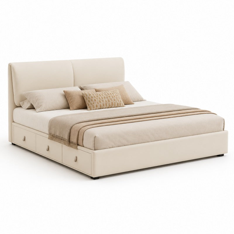 Cream Upholstered Storage Bed – Under-Bed Drawers
