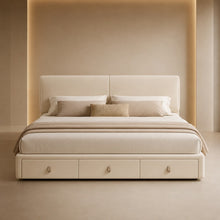 Cream Upholstered Storage Bed – Under-Bed Drawers