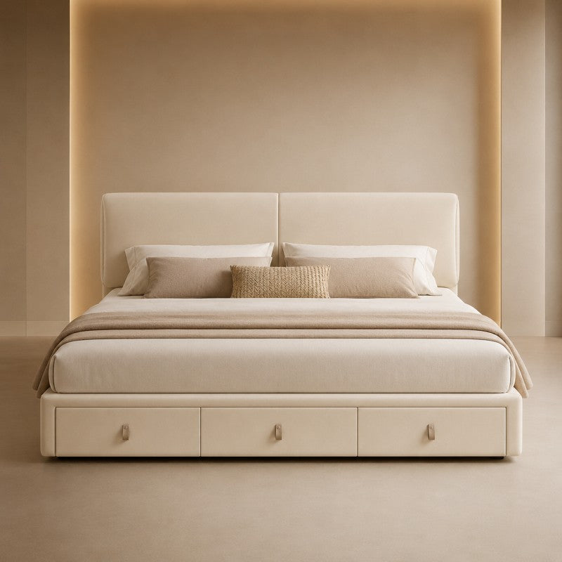 Cream Upholstered Storage Bed – Under-Bed Drawers