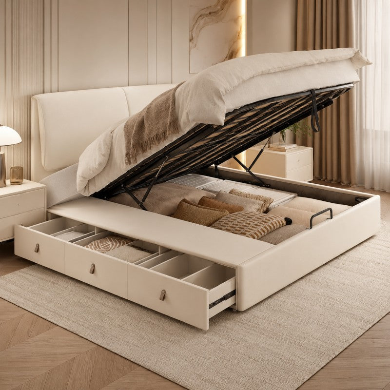 Cream Upholstered Storage Bed – Under-Bed Drawers
