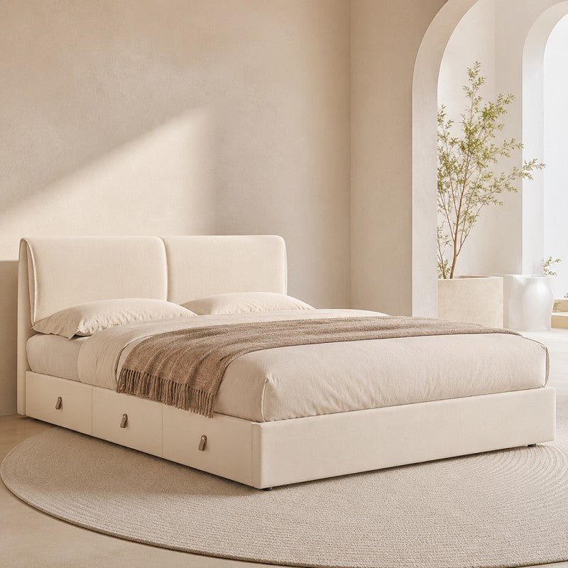 Cream Upholstered Storage Bed – Under-Bed Drawers