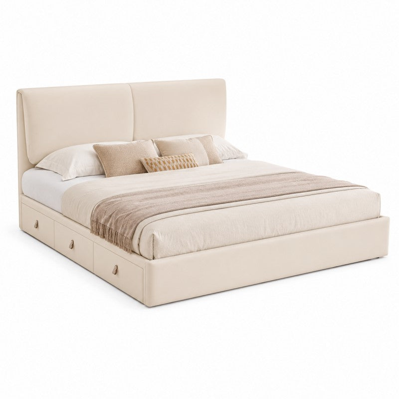 Cream Upholstered Storage Bed – Under-Bed Drawers