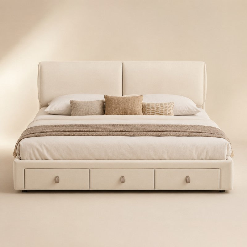 Cream Upholstered Storage Bed – Under-Bed Drawers