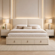 Cream Upholstered Storage Bed – Under-Bed Drawers