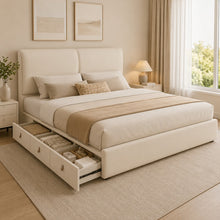 Cream Upholstered Storage Bed – Under-Bed Drawers
