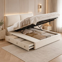 Cream Upholstered Storage Bed – Under-Bed Drawers
