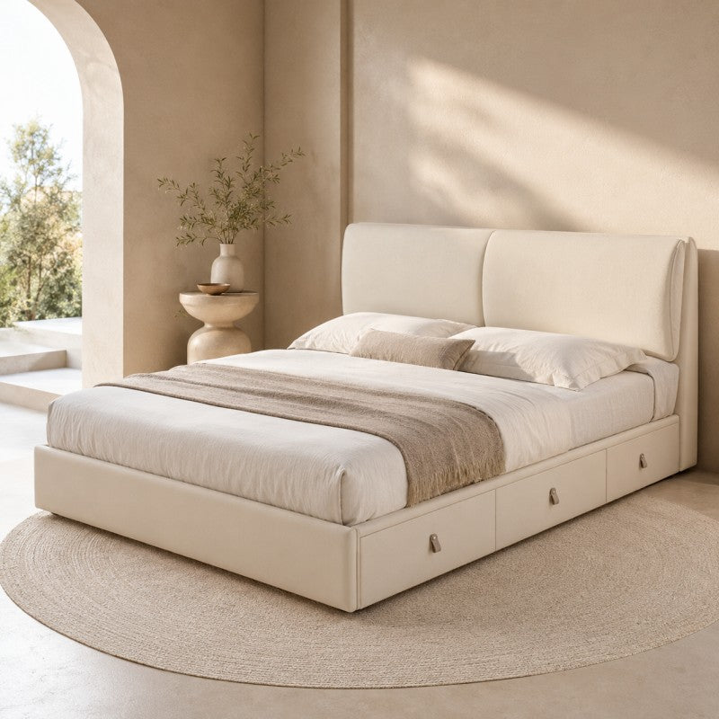 Cream Upholstered Storage Bed – Under-Bed Drawers