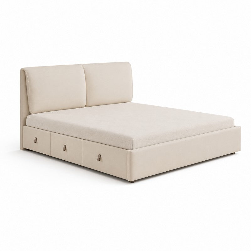 Cream Upholstered Storage Bed – Under-Bed Drawers