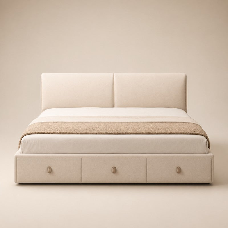 Cream Upholstered Storage Bed – Under-Bed Drawers