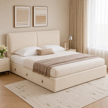 Cream Upholstered Storage Bed – Under-Bed Drawers