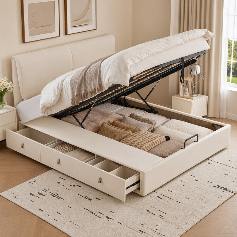 Cream Upholstered Storage Bed – Under-Bed Drawers