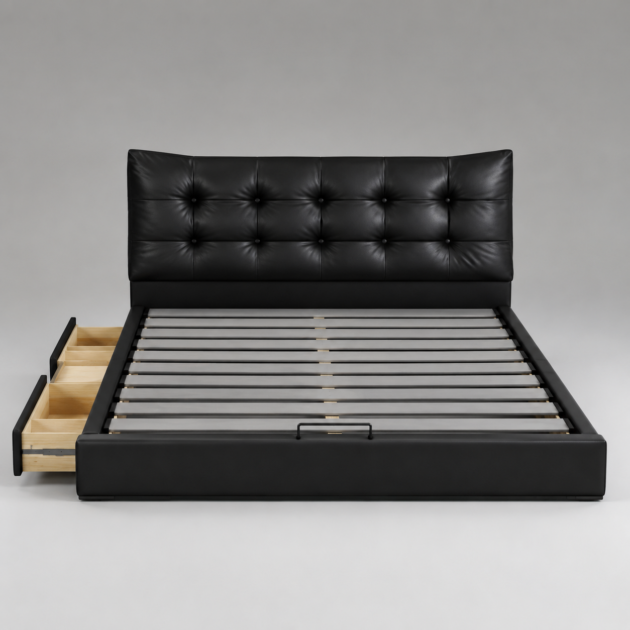 Black Tufted Upholstered Storage Bed
