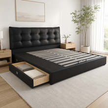 Black Tufted Upholstered Storage Bed