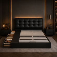 Black Tufted Upholstered Storage Bed