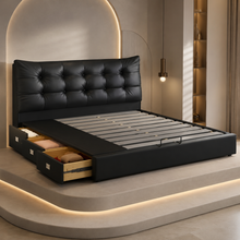 Black Tufted Upholstered Storage Bed